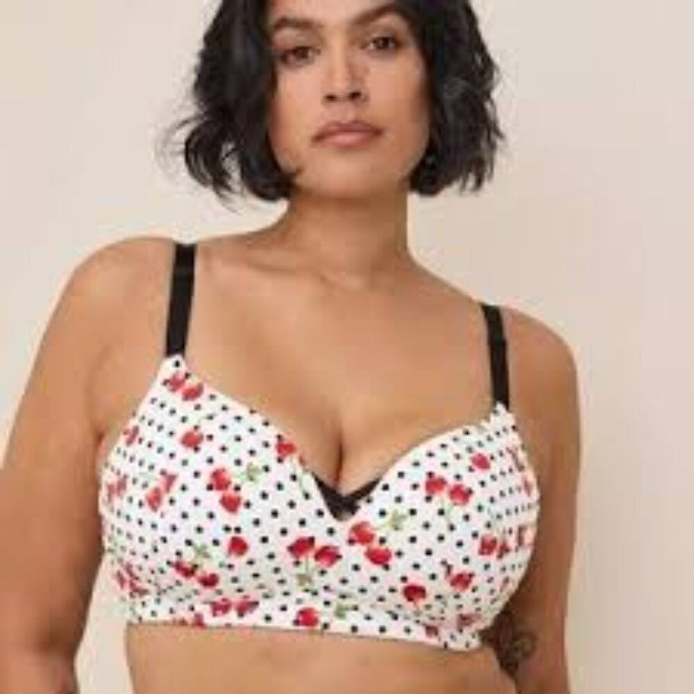 Torrid Perfect Underwire Lightly Lined Polka Dot & Cherries Plus Bra NWT 52D